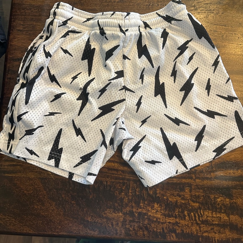 Men's White and Black Lightning Print OVERTIME Shorts